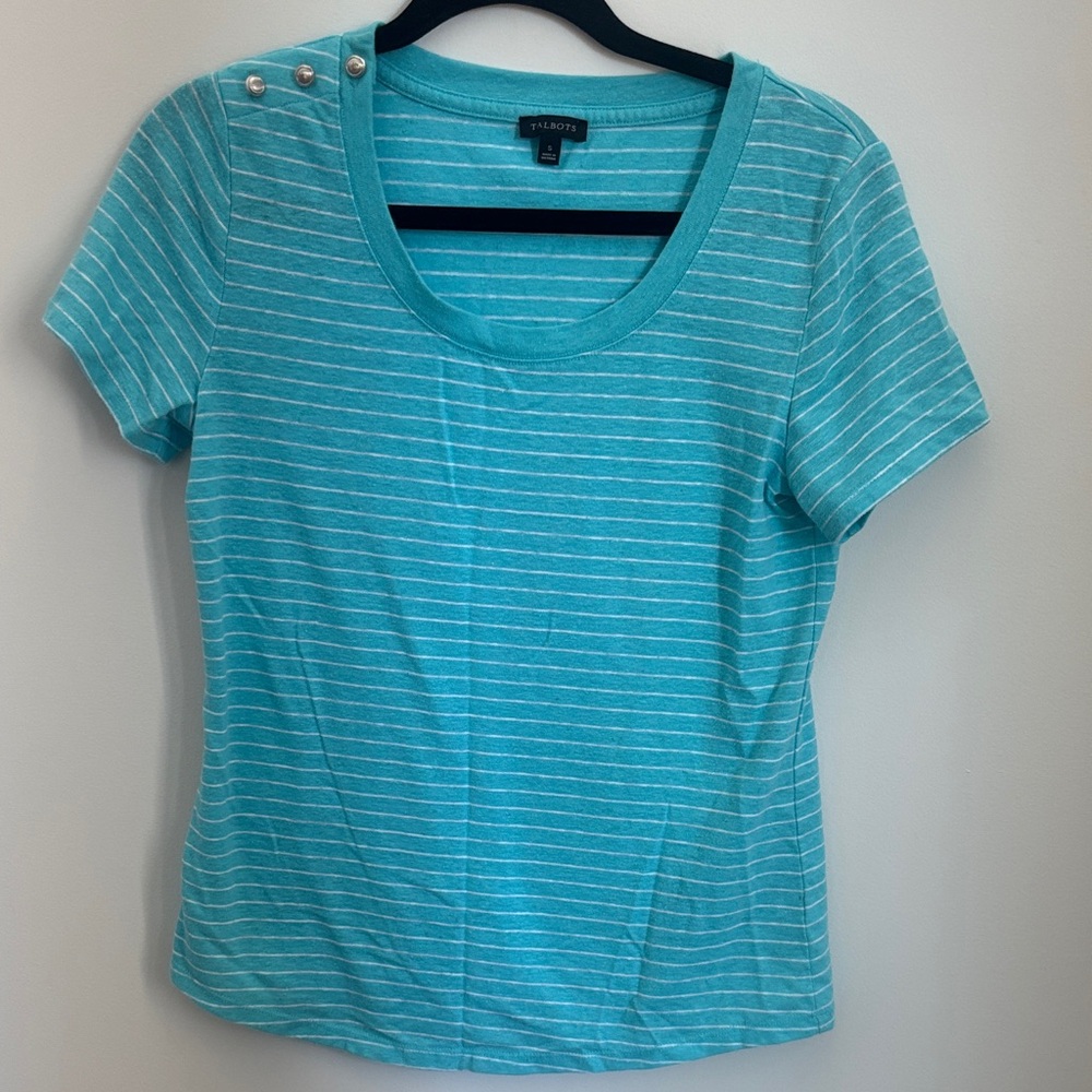 Talbots Turquoise Striped Short Sleeve Tee